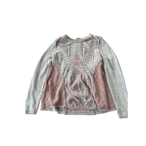 Moth Sweaters - Moth Anthropologie Cable‎ Knit Mixed Media Sweater Beige Pink Back Zip Womens S